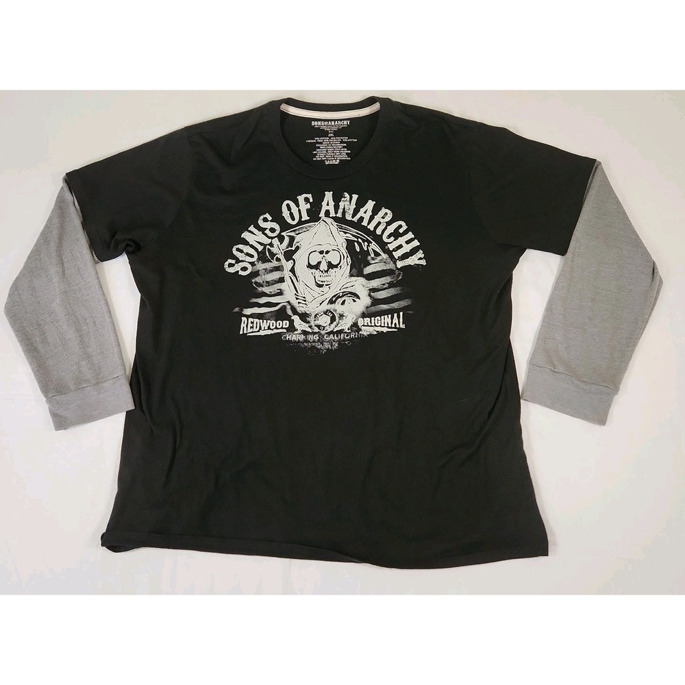 Sons of Anarchy Redwood‎ Original Layered Long Sleeve Shirt Black Grey Mens 2XL